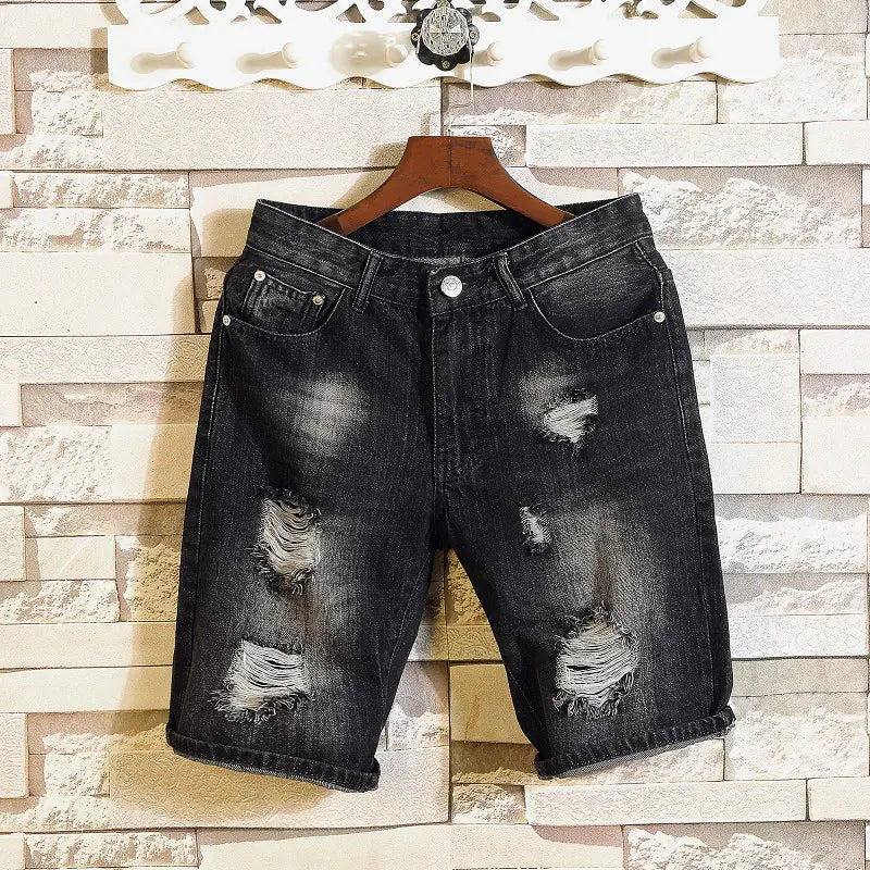 Men's Slim Color Denim Ripped Harem Shorts