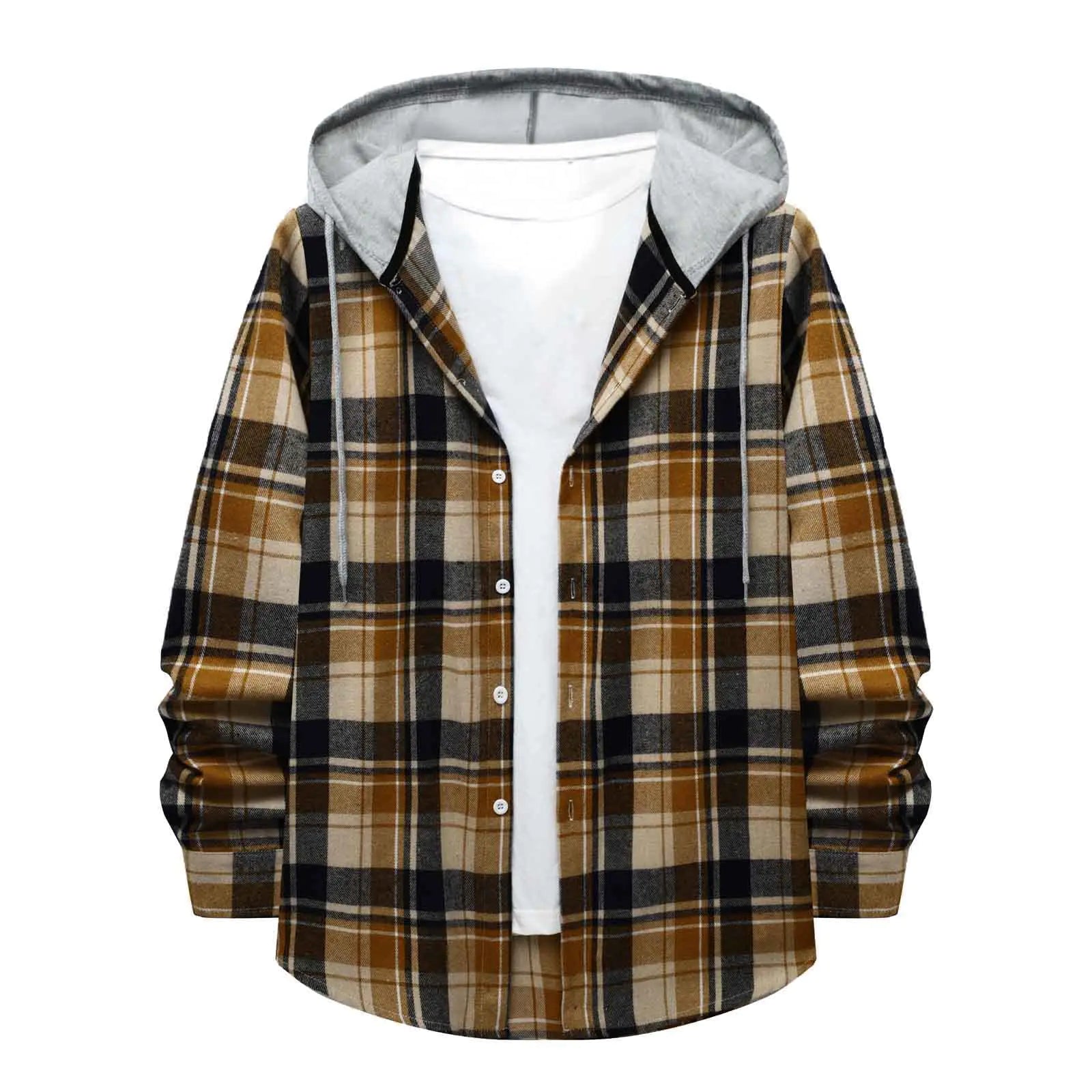 Muyise Casual Shirts for Men Printed Fleece Green Shirts for Men Mens Fall Winter Clothes Big N Tall Shirt Fashion Shirt Lined Shirt Men Black Hood Long Sleeve Shirts for Men Work(34-KhakiX-Large)