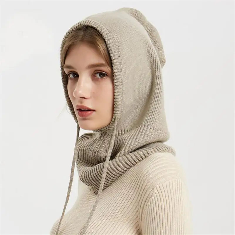 Wool Knitted Women's Hat Scarf All-in-One Pullover