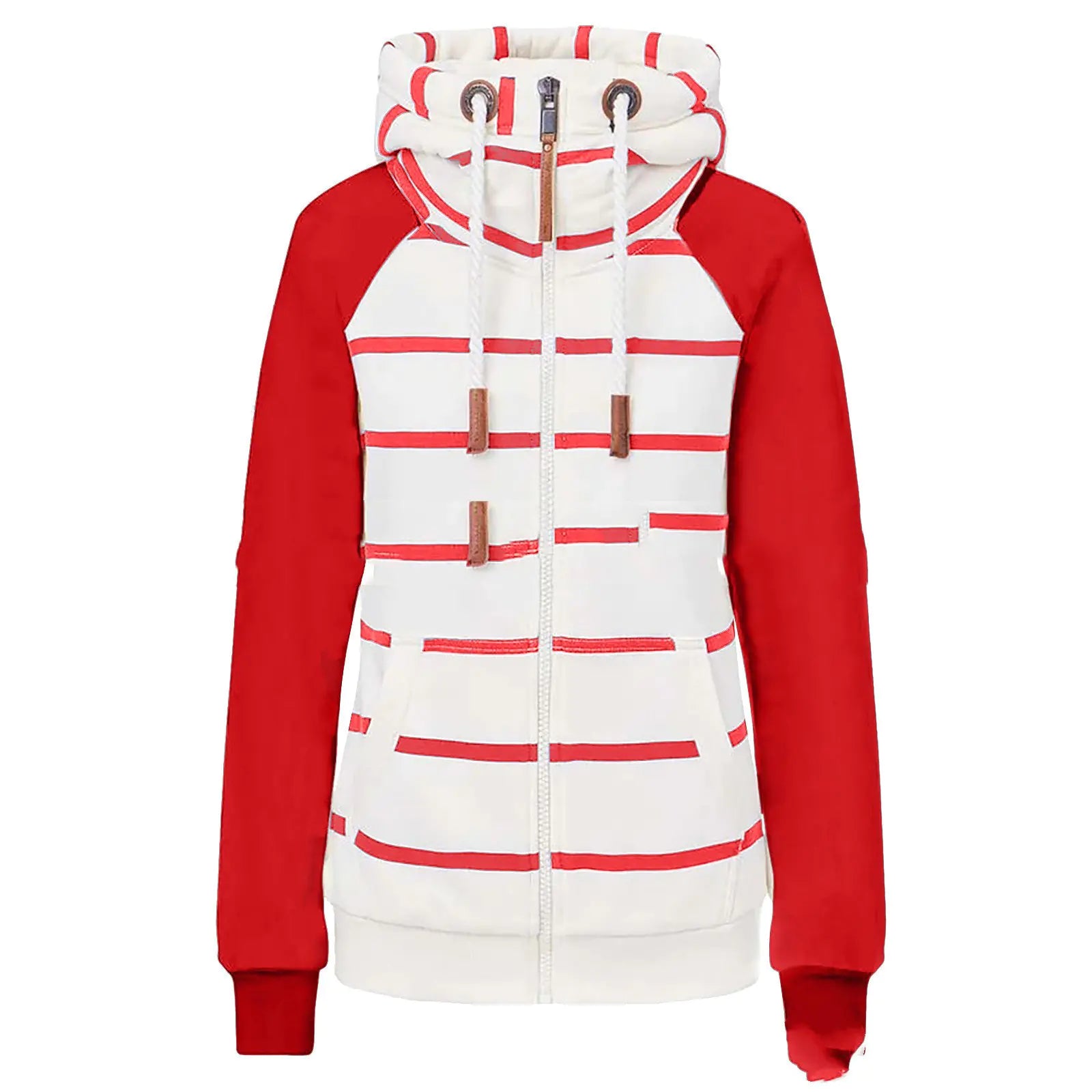Striped Contrast Hoodie for Women in Polyester