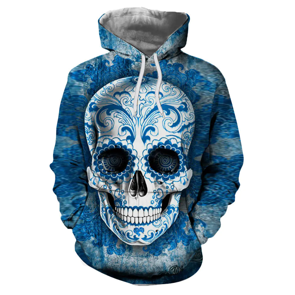 3D Skull Print Hoodie for Men and Women Couples