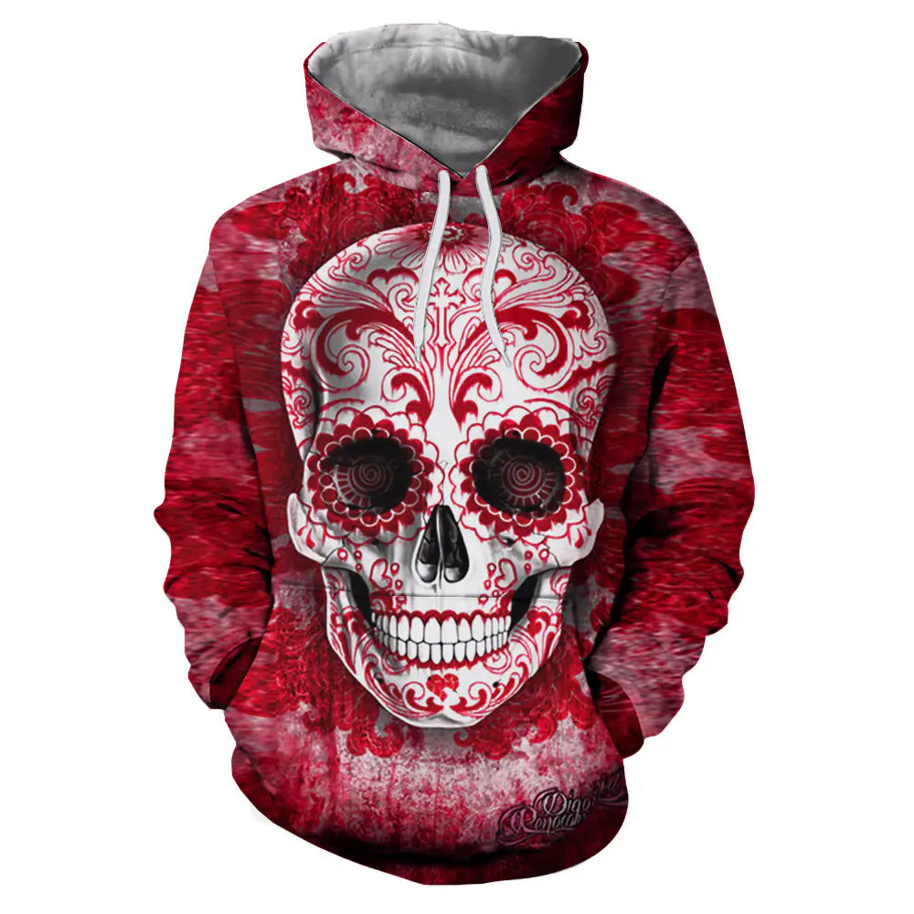 3D Skull Print Hoodie for Men and Women Couples