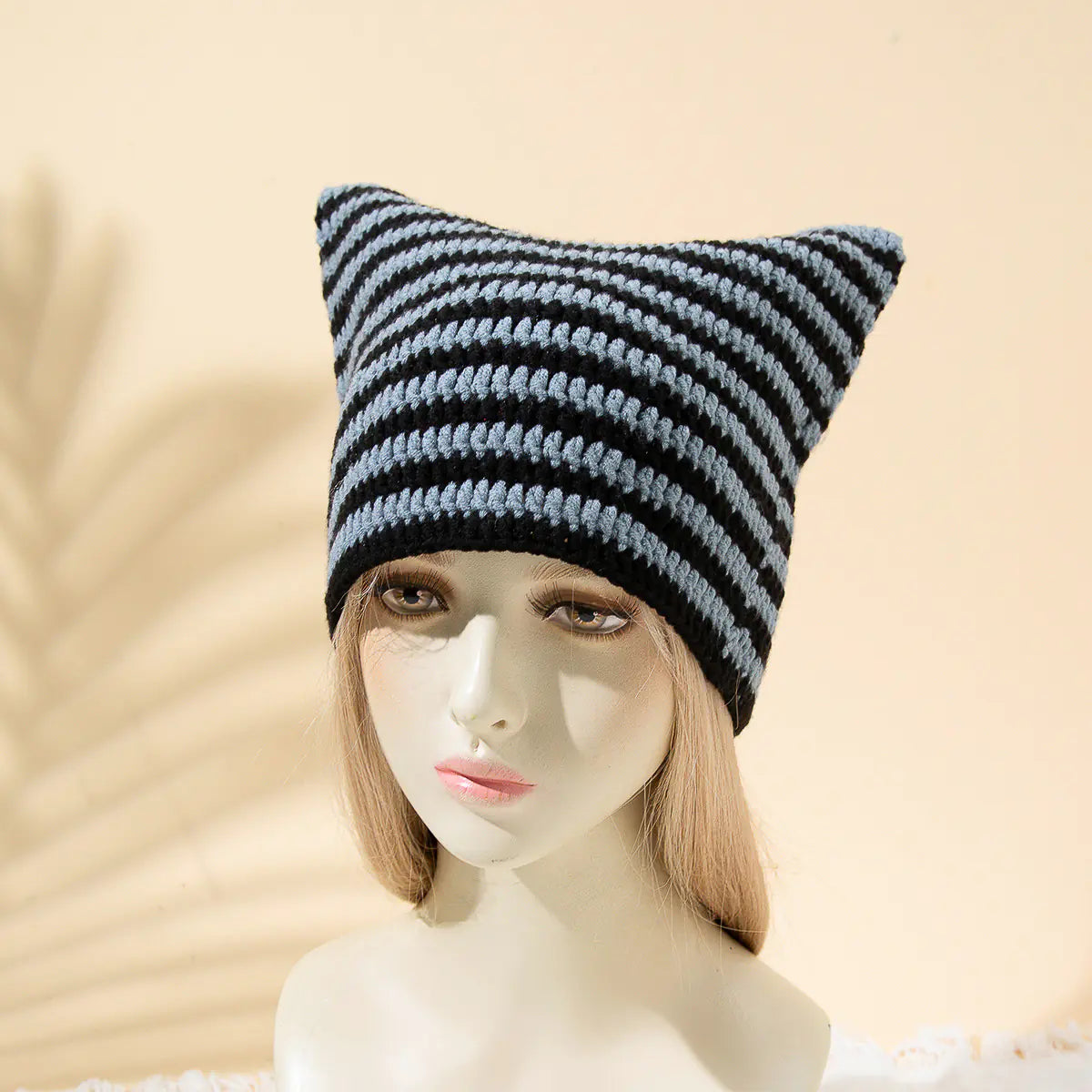 Women's Japanese Striped Knitted Cat Ears Cap