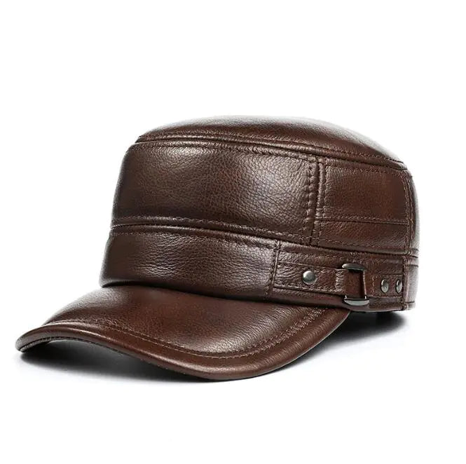 Men's Leather Flat Hat with Warm Ear Protection