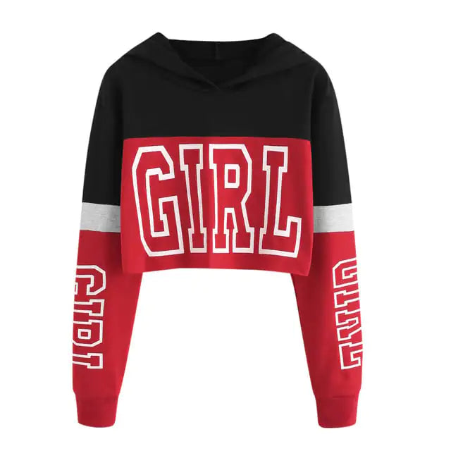 Patchwork Crop Top Hoodie Sweatshirt for Women