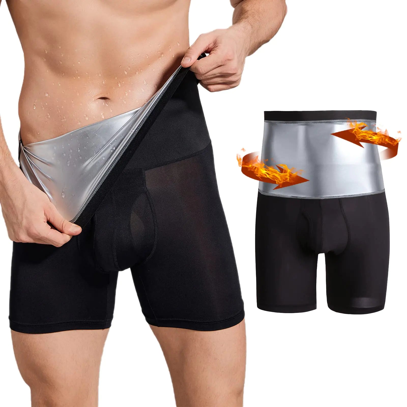 GENEMEN Sauna Shorts for Men Workout Compression Sweat Shorts Tummy Control Shapewear High Waist (Sauna Shorts Silver 3XL)