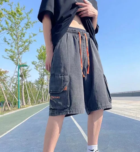 Men's Buckle Denim Shorts with Tie