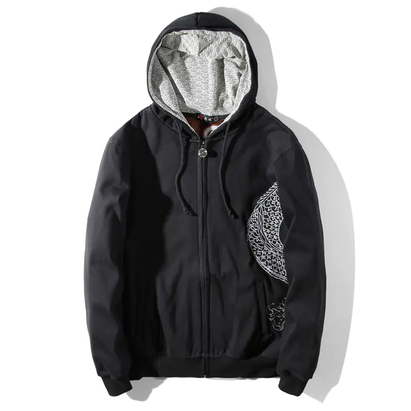 Embroidered Dragon Pattern Hoodie for Men