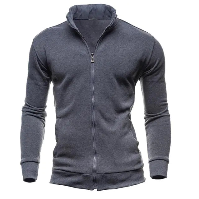 New Zip-Up Hoodie Jacket for Men, Solid Color