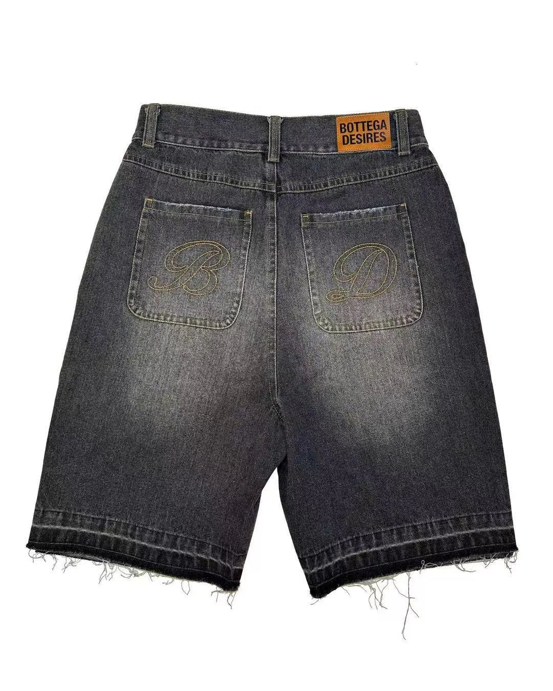 Men's Retro Alphabet Print Loose Denim Shorts