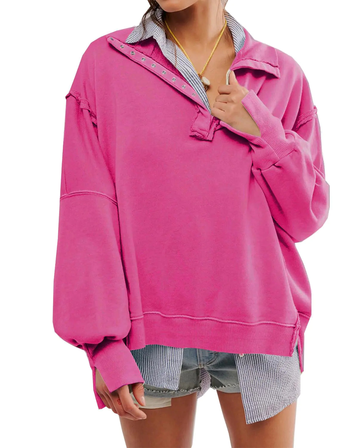 People Free DupePeople Free Sweatshirt Oversized Sweatshirt for WomenLong Sleeve Collared Henley Camden Sweatshirt Pullover Top