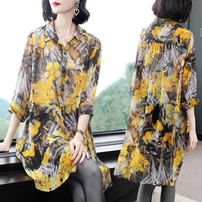 Vintage Floral Printed Oversized Summer Button Shirts