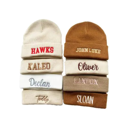 Custom Embroidered Knit Beanie Cap Black Beanie Custom Text Stitching Beanie Hats Kids Beanie Customized Winter hat for Men Women Boys Girls Personalized Hats with Name