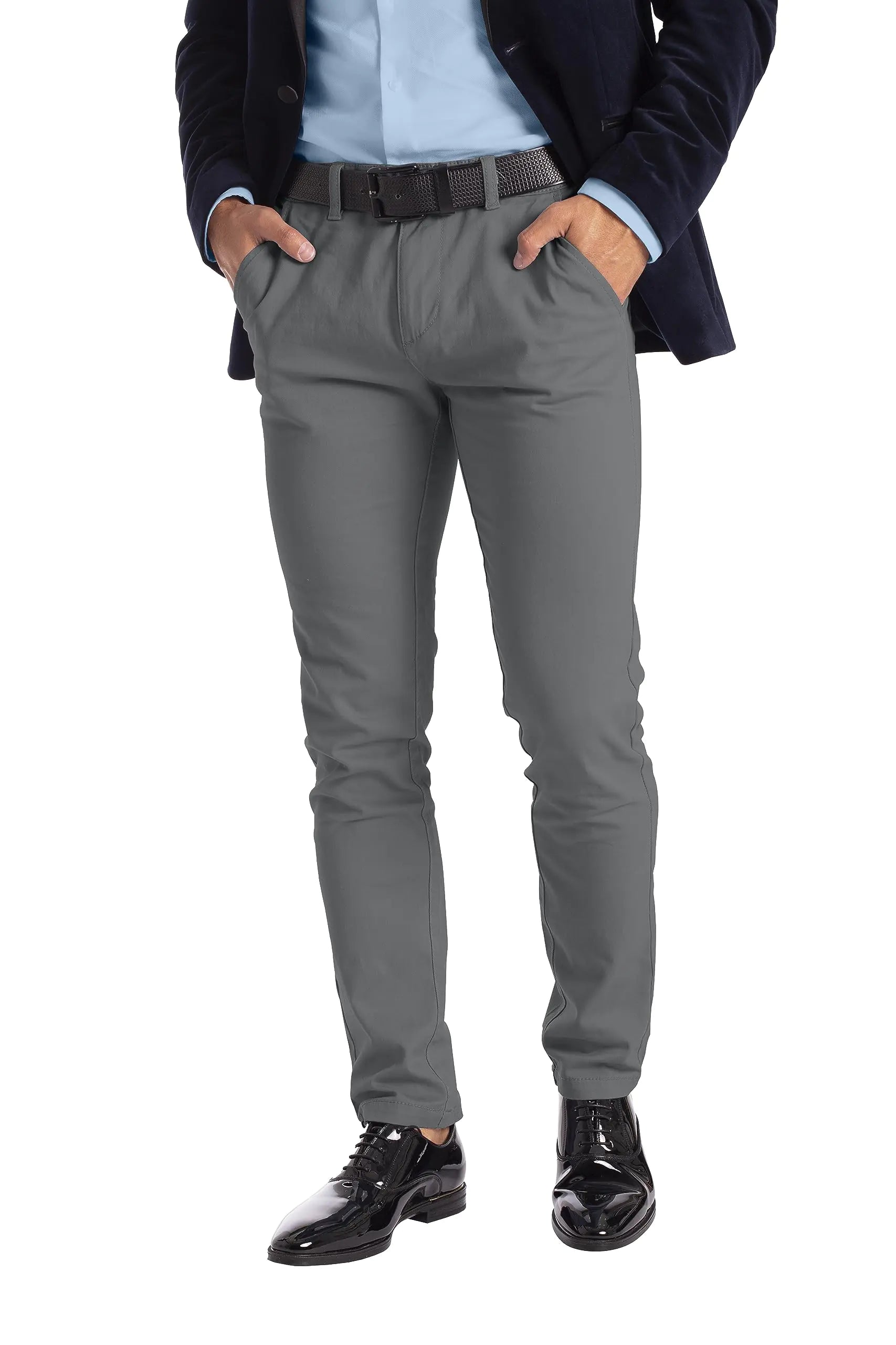 Alamo Slim-Fit Chinos Pants Men - Classic Breathable Flat-Front Chino Pants for Men Grey