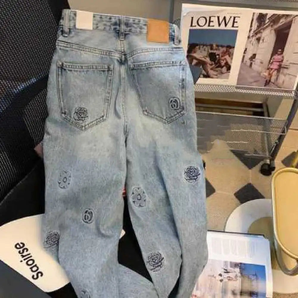 Light Blue Straight Pants for Women