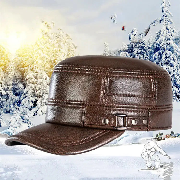 Men's Leather Flat Hat with Warm Ear Protection
