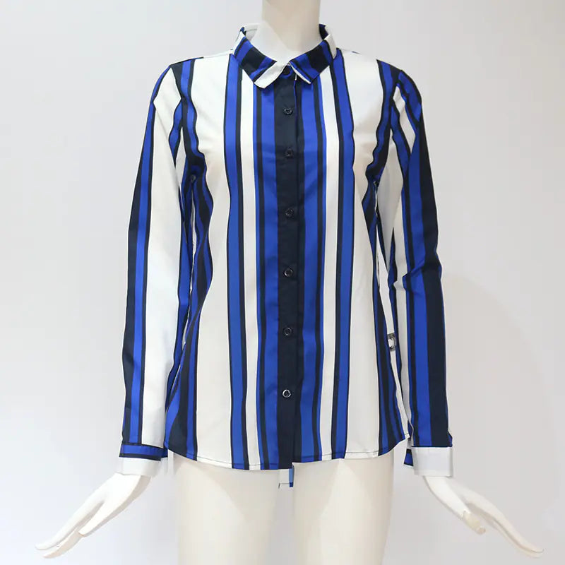 Striped Chiffon Long Sleeve Shirt for Women