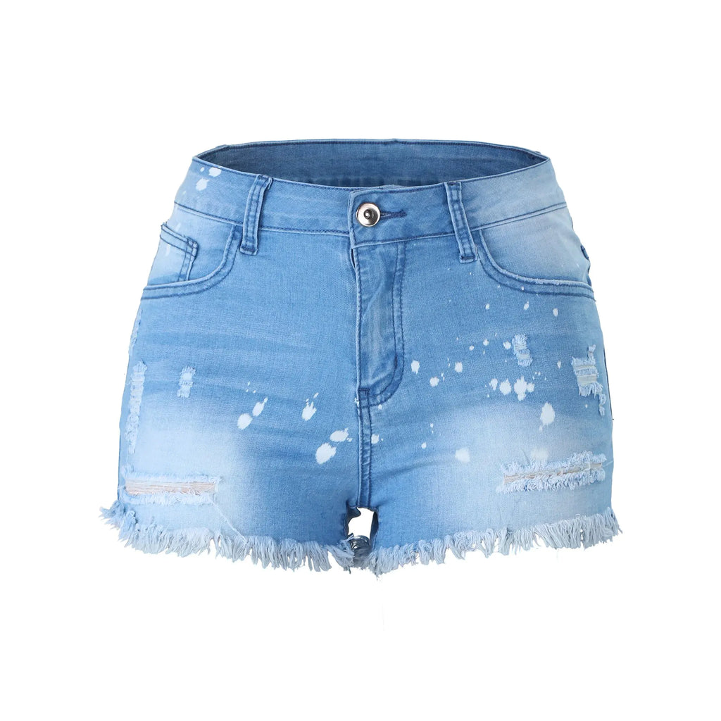 Fringed Hole Women's Denim Shorts