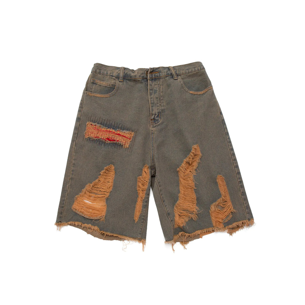 Distressed Vintage Cotton Denim Shorts for Men
