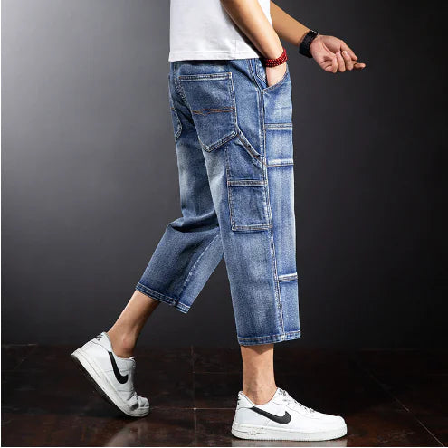 Men's Loose Straight Denim Shorts Over Knee Pants