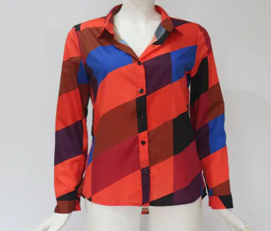 Striped Chiffon Long Sleeve Shirt for Women