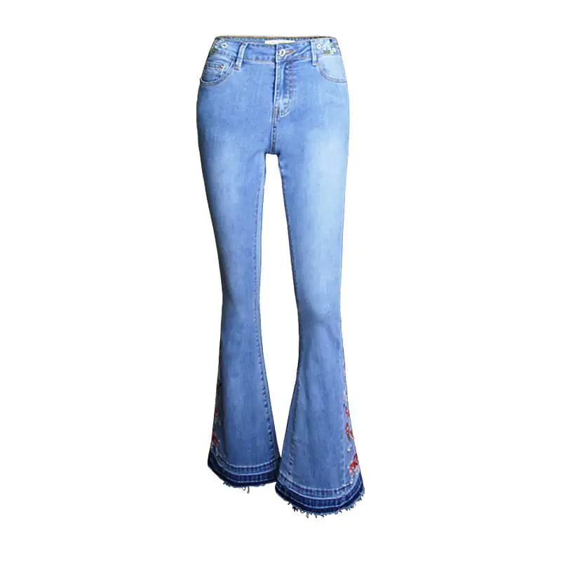 Embroidered Denim Flared Pants for Women