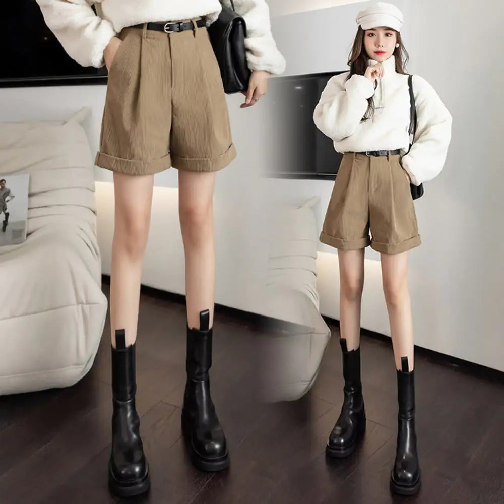 Brown Corduroy Women's Shorts with Martin Boots