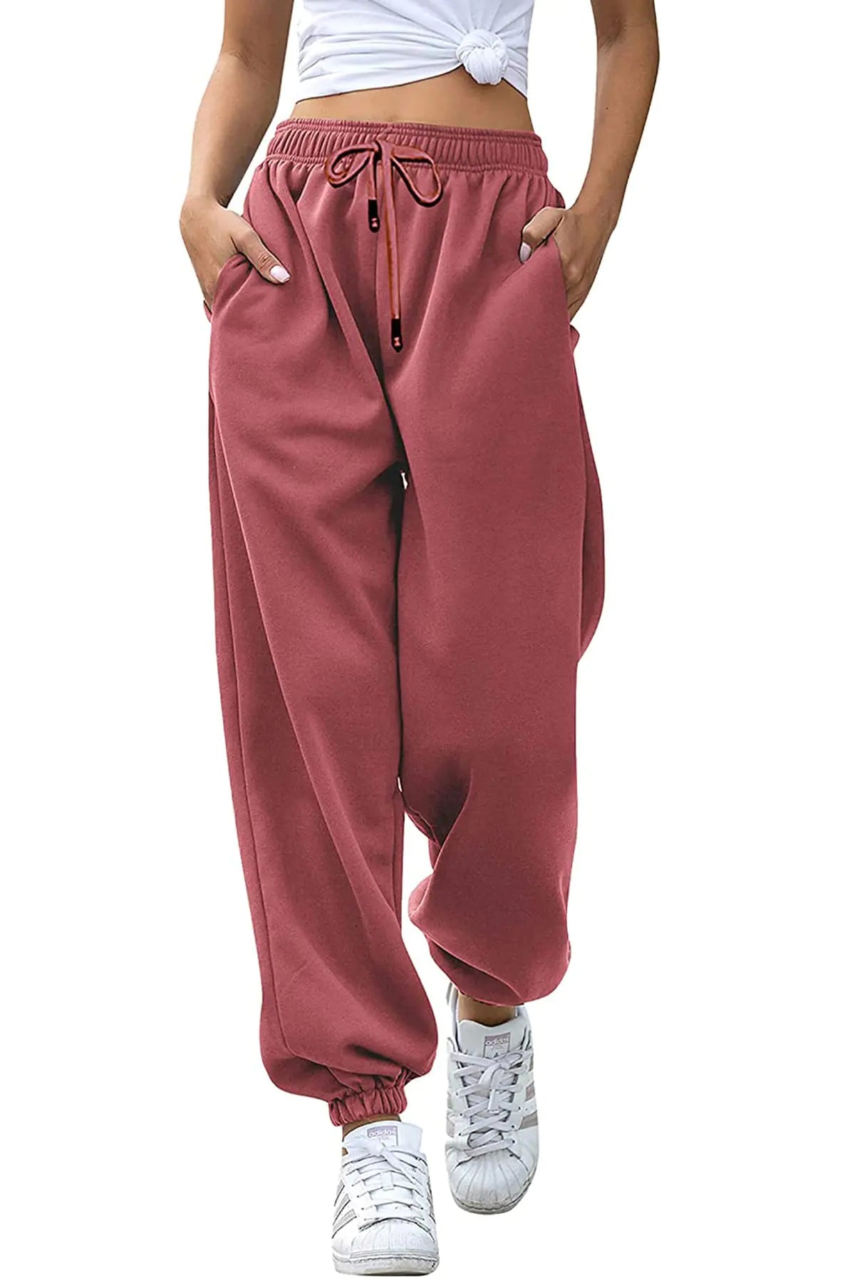 Sweat for Women Pants Cotton Cuffed Joggers Fashion Lightweight Sweatpants Sporty Gym Workout Plain Fit Lounge Pants Brick Red XS