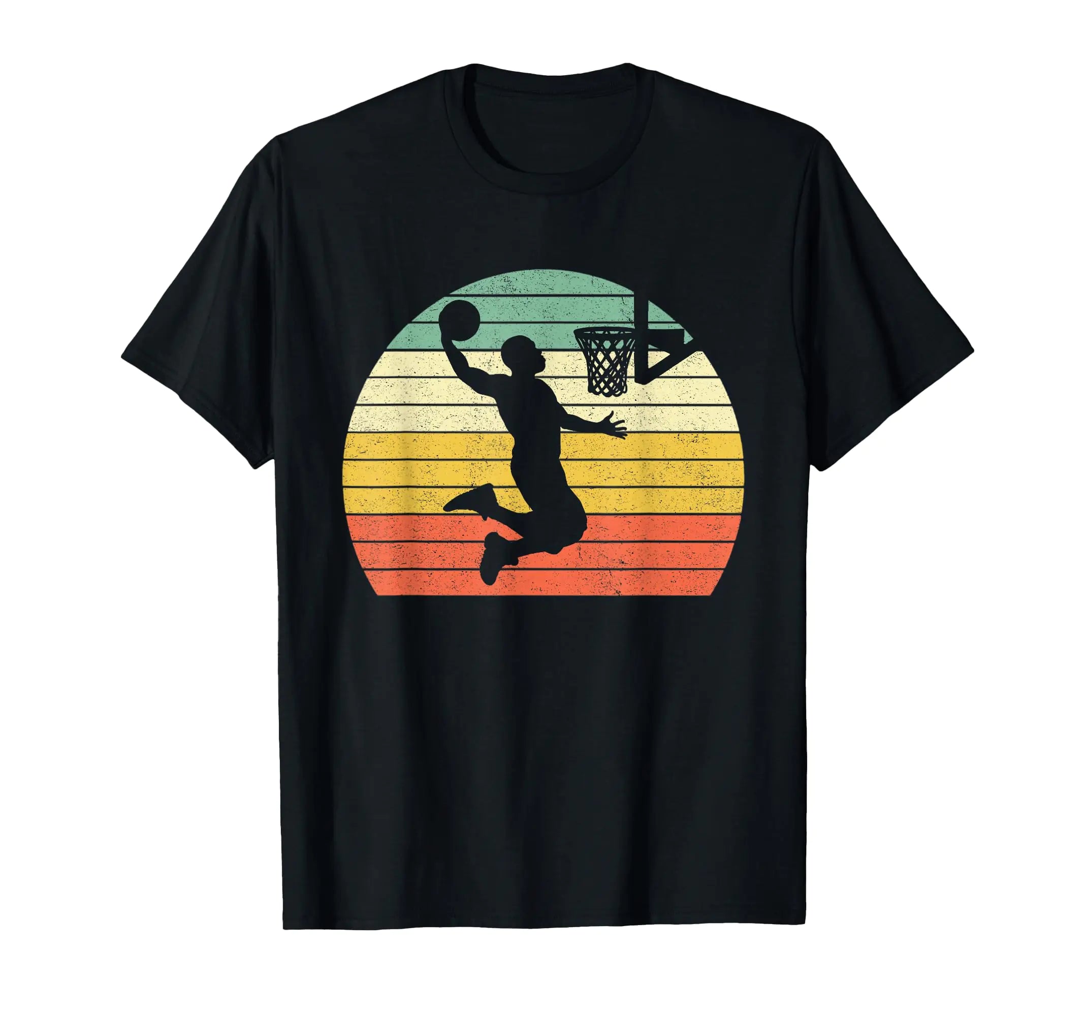Vintage Retro Basketball Dunk Shirt Sunset Colorful Men Boys T-Shirt