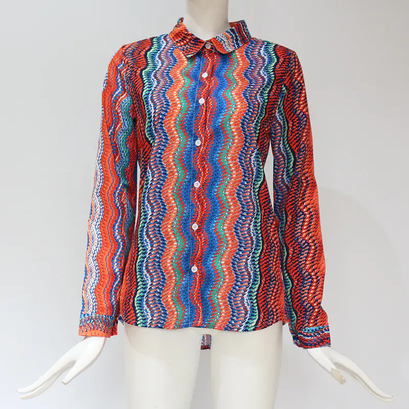 Striped Chiffon Long Sleeve Shirt for Women