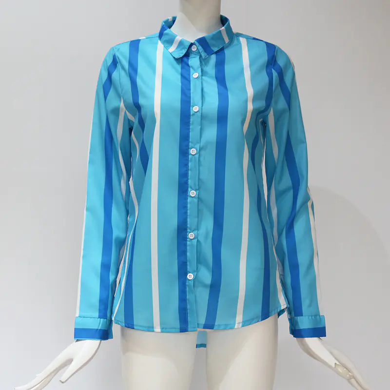 Striped Chiffon Long Sleeve Shirt for Women