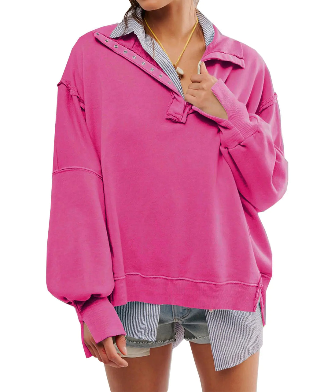 People Free DupePeople Free Sweatshirt Oversized Sweatshirt for WomenLong Sleeve Collared Henley Camden Sweatshirt Pullover Top