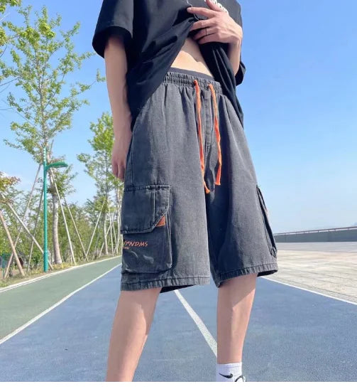 Men's Buckle Denim Shorts with Tie