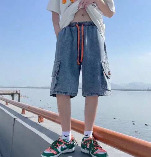 Men's Buckle Denim Shorts with Tie