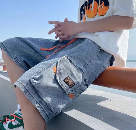 Men's Buckle Denim Shorts with Tie