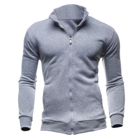 New Zip-Up Hoodie Jacket for Men, Solid Color