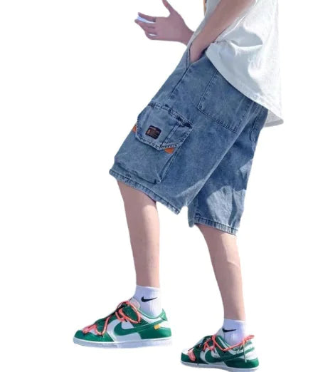 Men's Buckle Denim Shorts with Tie