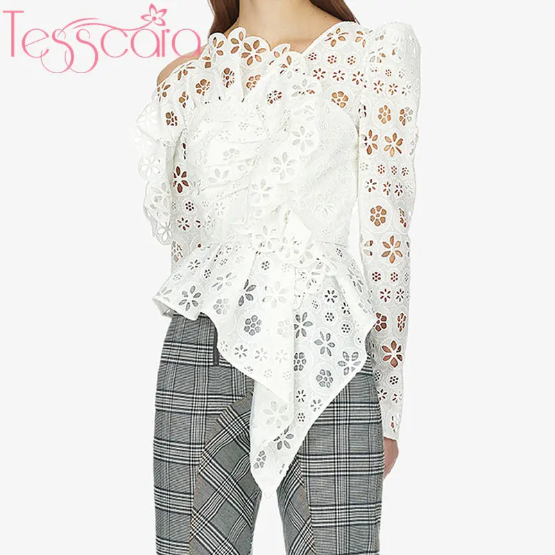 TESSCARA Luxury Embroidery Blouse Shirt for Women