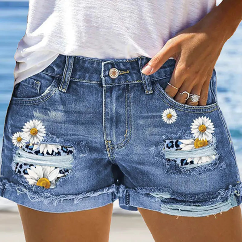 Women's Printed Denim Hipster Shorts
