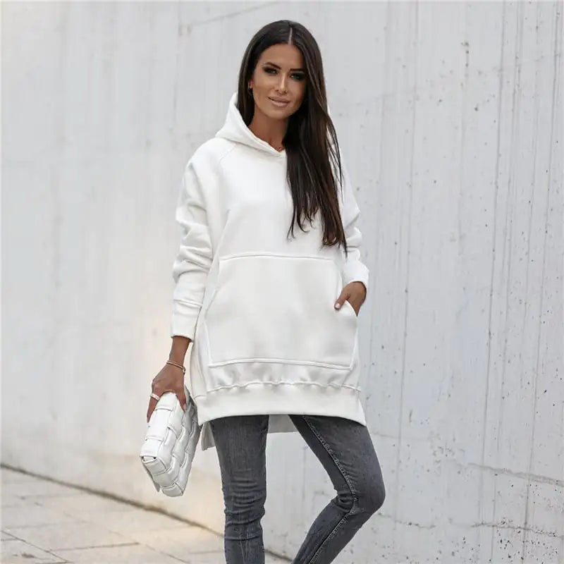 Solid Color Split Hoodie Sweater for Women