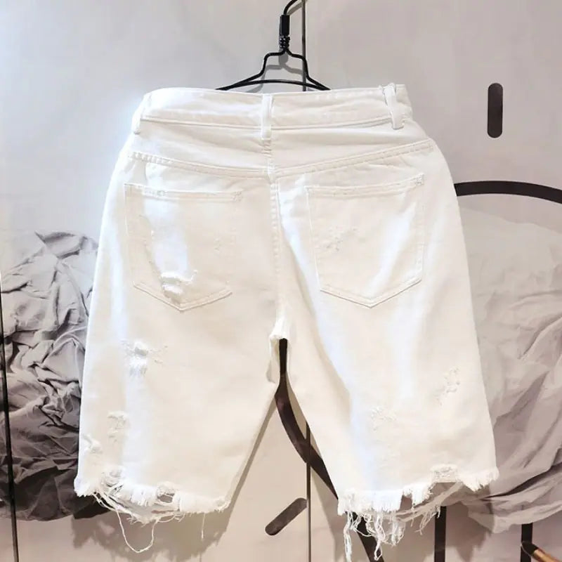 Men's Casual White Ripped Denim Summer Shorts