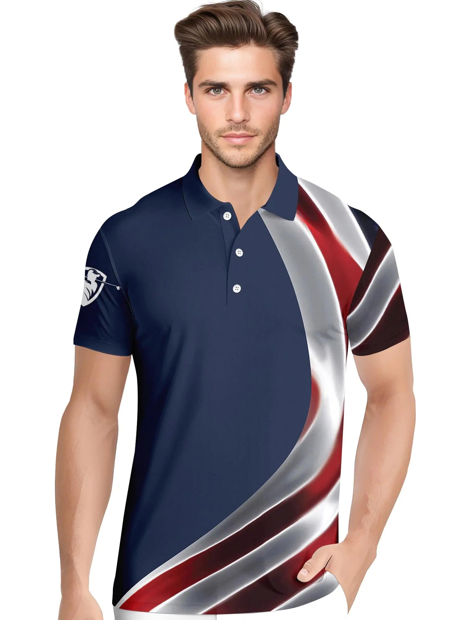 HIVICHI Golf Shirts for Men Polo Shirt for Men Funny American Flag Shirt Patriotic Swing Golf Shirt Crazy Dry Fit Golf Gifts