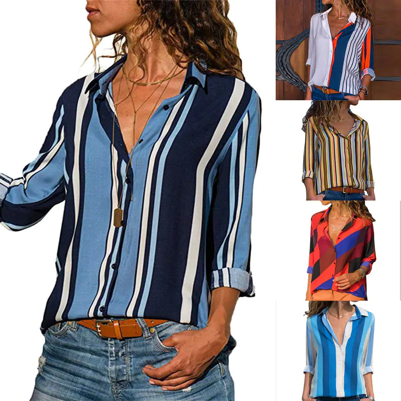 Striped Chiffon Long Sleeve Shirt for Women