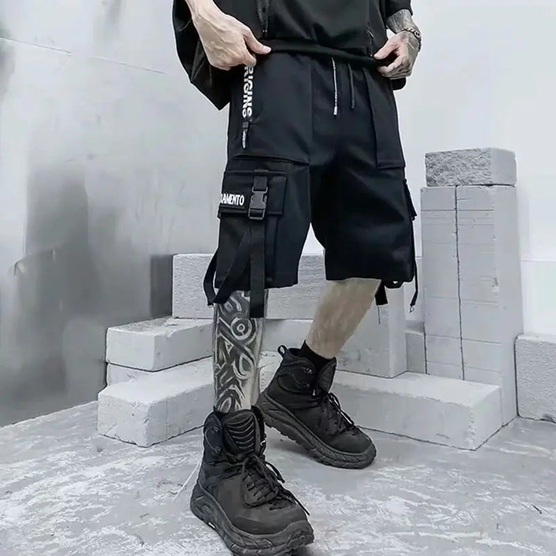 Trendy Black Hip-Hop Loose Shorts for Men