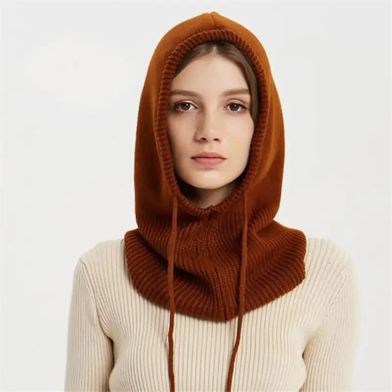 Wool Knitted Women's Hat Scarf All-in-One Pullover