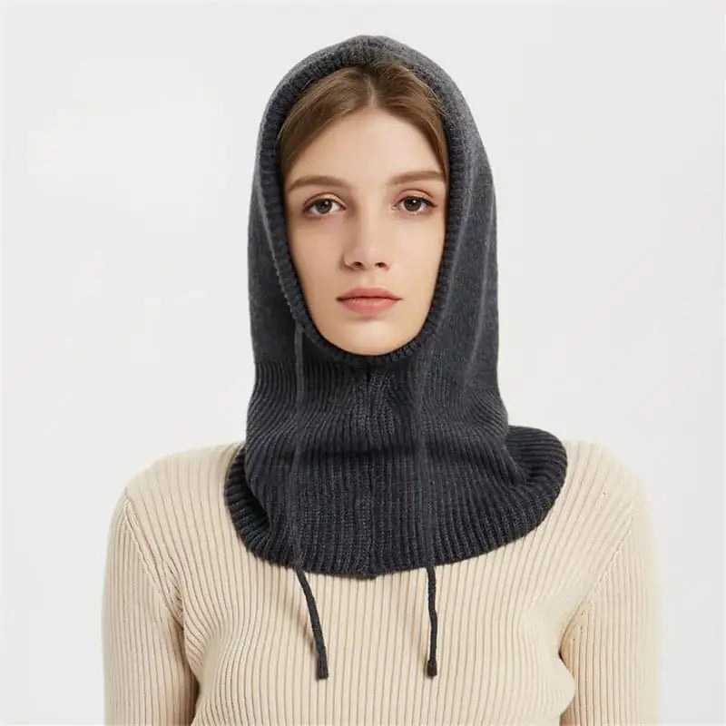 Wool Knitted Women's Hat Scarf All-in-One Pullover