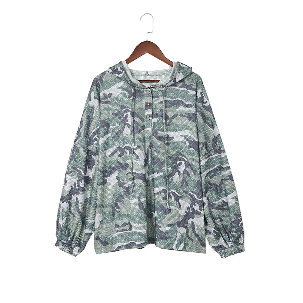 Loose-fitting Camouflage Long Sleeve Hoodie for Women