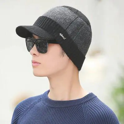 Men's Winter Knit Earflap Cap with Neck Warmer