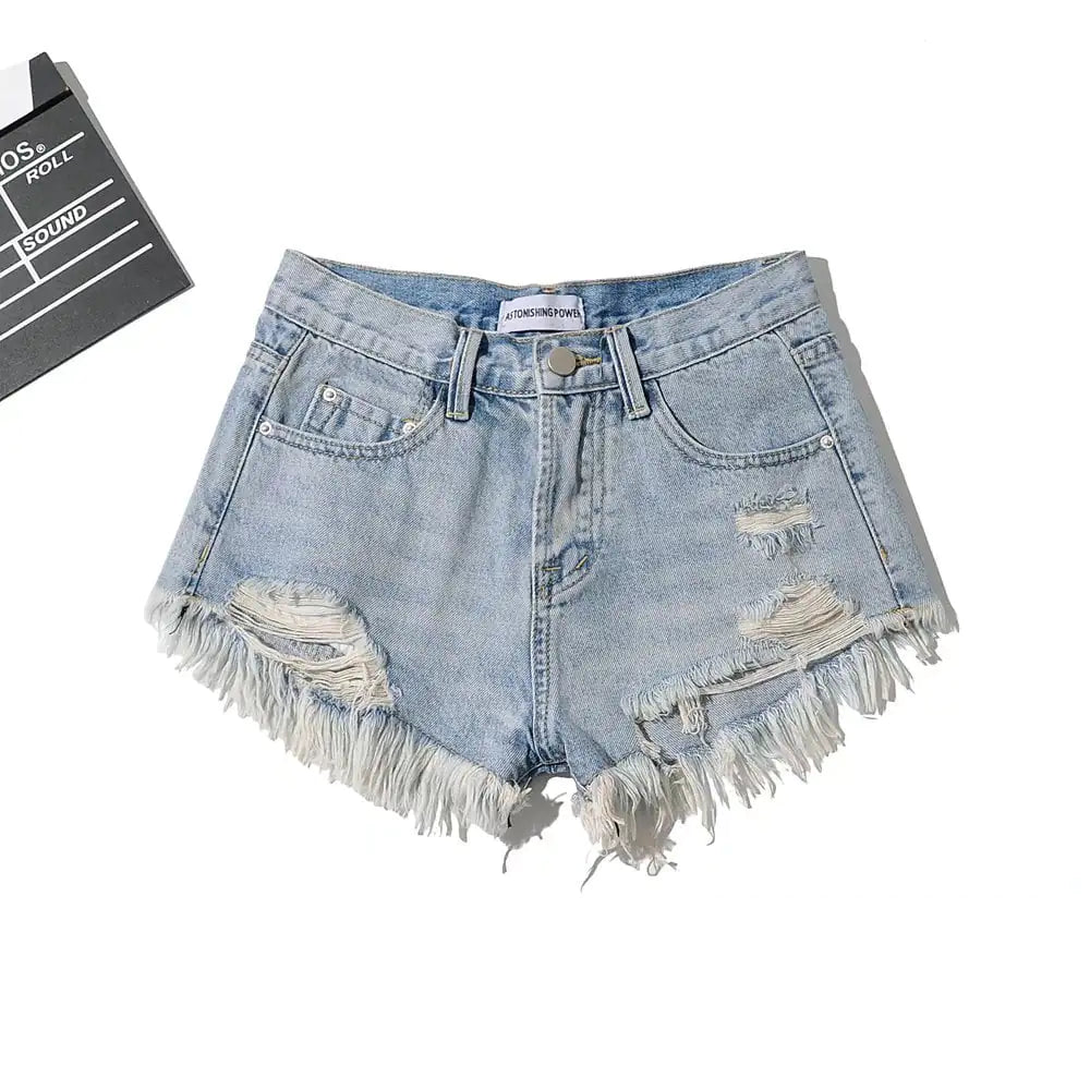Women's Low Waist Fringe Denim Shorts