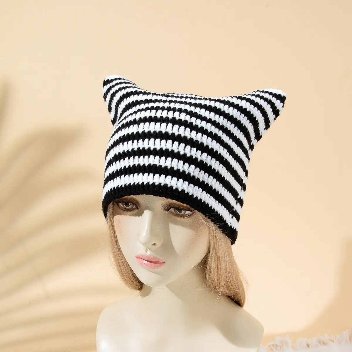 Women's Japanese Striped Knitted Cat Ears Cap